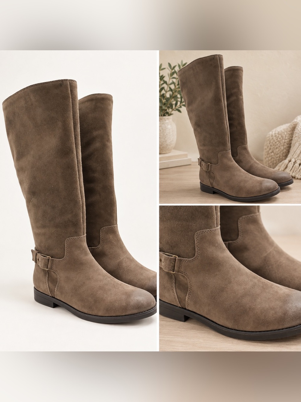 Vionic Rochelle Tall Boots 11M Wide Calf Driftwood Suede (Like New!)